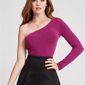 GUESS ALLISON ONE SHOULDER SLEEVE SWEATER PINK S